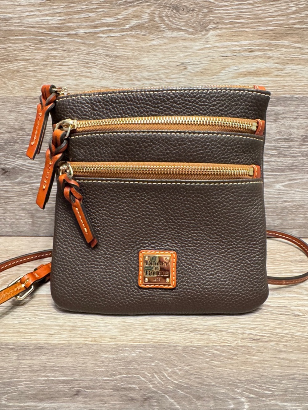 Dooney & Bourke North South Triple Zip Pebble Grain Crossbody Travel Handbag